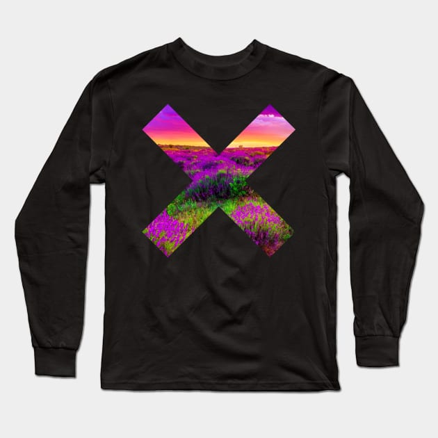 Purple Lavender Field • Letter X Background Cross Shaped Window Aperture. Long Sleeve T-Shirt by Kushteez